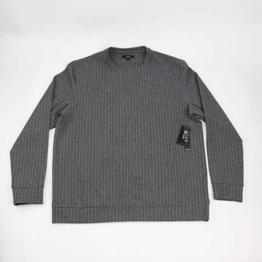 Alfani Mens Sweatshirt Black Heathered Stripe Pullover Crew Neck Stretch Medium